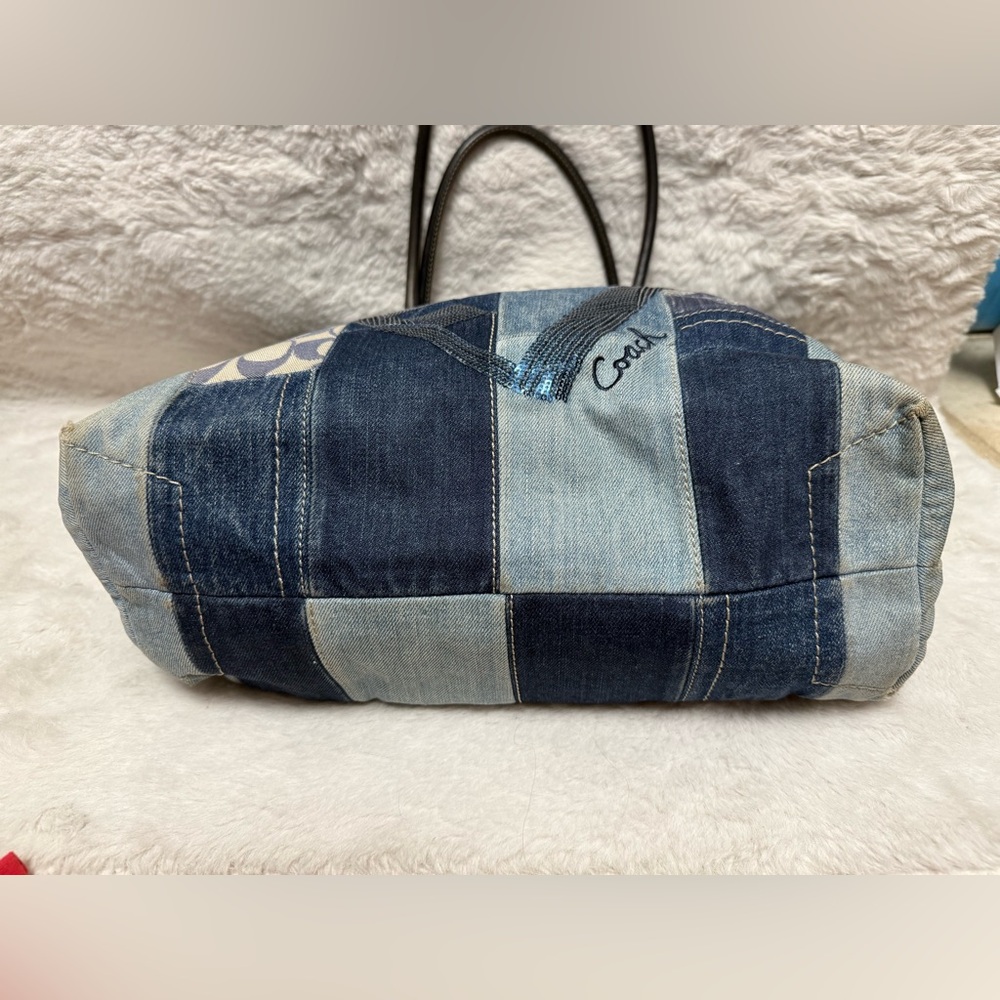 RARE Denim Coach Poppy Patchwork Tote Bag - Gem